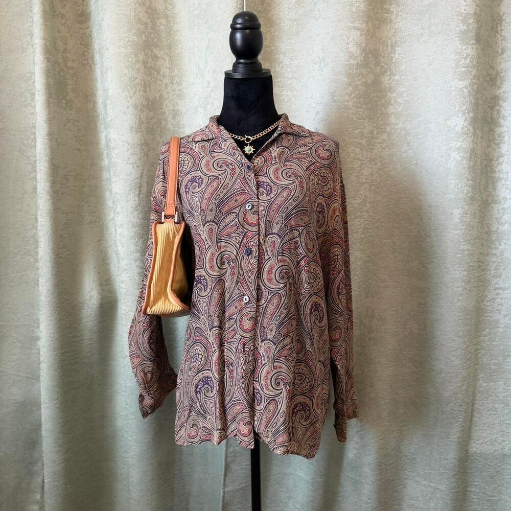Rena Rowan for Saville Vintage Paisley Button Down Blouse